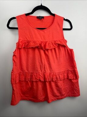 J. Crew Coral Eyelet Ruffle Tank